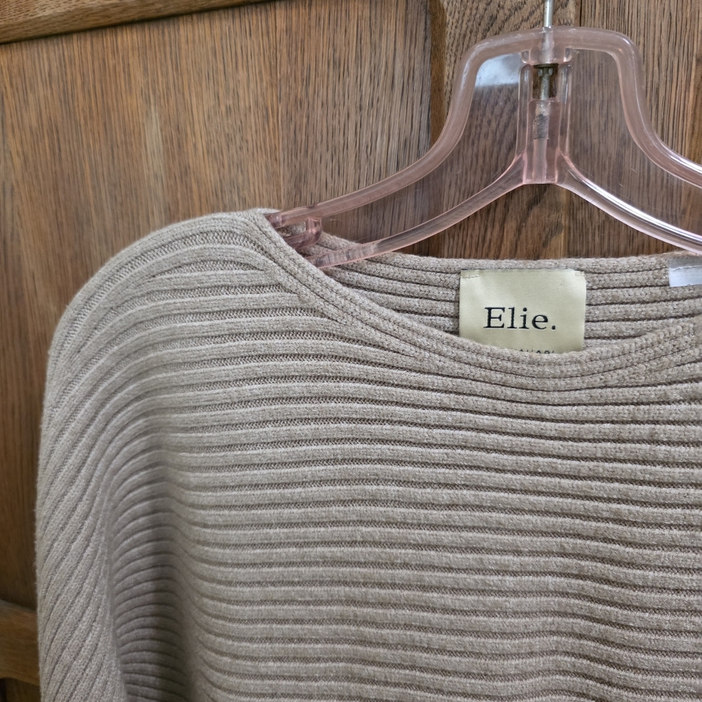 ELIE TAHARI | Tan Ribbed Long Sleeve Crewneck Sweater - Women's Large - Picture 4 of 7